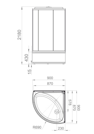 Душевая кабина Domani Spa Simple 99 V 1.2 high без электрики, с крышей, высокий поддон 900x900x2180 (бел. стенки, матовые стекла) 