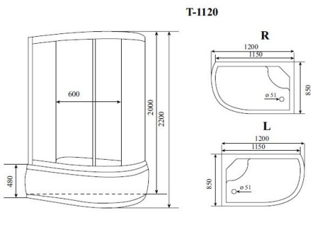 Душевая кабина Timo Standart T-1120 R 120х85х220