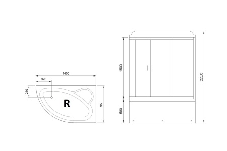 Душевая кабина RB 140ALP-T (прозрачное) правая 140x95x225